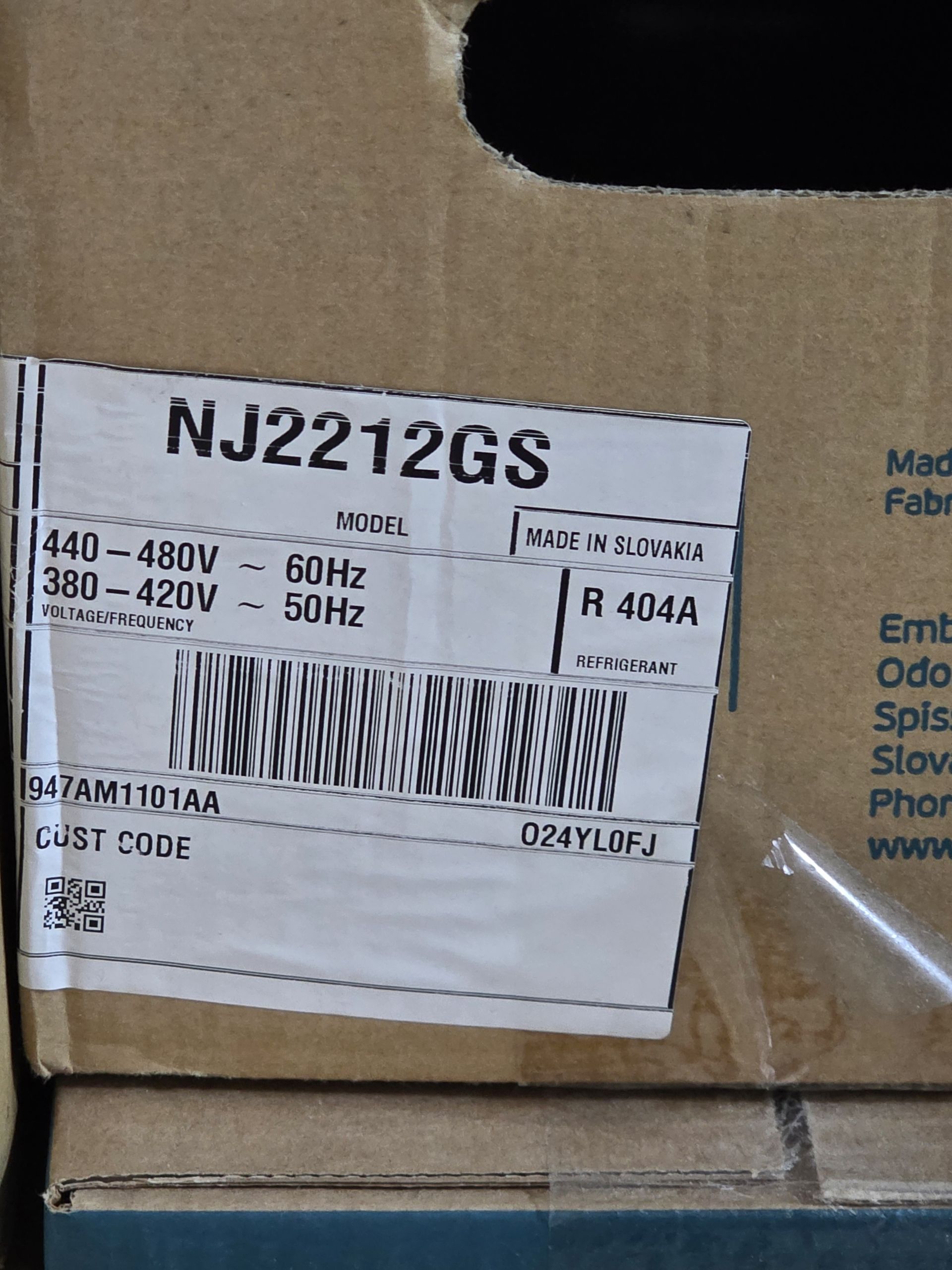 Компрессор NJ2212GS Embraco R404a LBP 1481Вт код 947AM1101AA