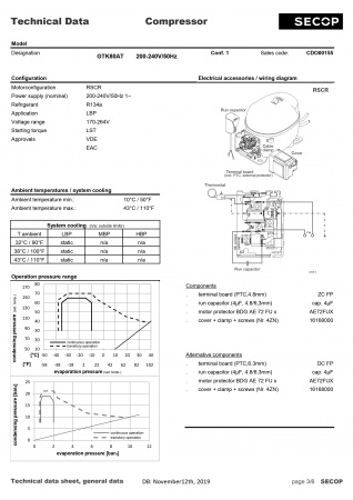 Компрессор GTK80AT, 232 вт R134a SECOP (Danfoss) код 2412