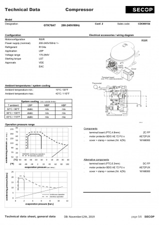 Компрессор GTK70AT, 205вт R134a SECOP (Danfoss) код 2306